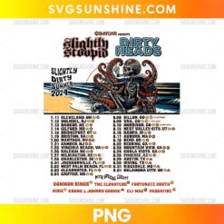 Slightly Stoopid Dirty Heads Slightly Dirty Summer 2024 Tour PNG featuring skeleton beach artwork and octopus design