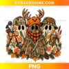 Spooky Season Ghost PNG featuring three camouflage ghosts, orange plaid bandana, hunting accessories, and autumn leaves
