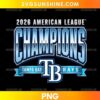 Tampa Bay Rays 2026 AL Champions PNG featuring metallic blue lettering, silver highlights, and a large TB emblem.