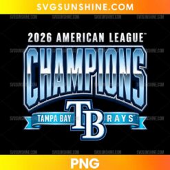 Tampa Bay Rays 2026 AL Champions PNG featuring metallic blue lettering, silver highlights, and a large TB emblem.