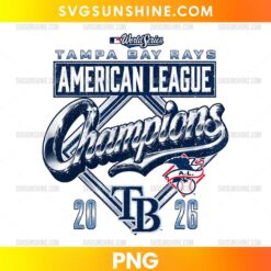 Tampa Bay Rays 2026 American League Champions PNG featuring metallic navy and silver lettering, baseball graphics, and championship-inspired typography.