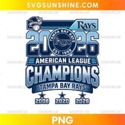 Tampa Bay Rays 2026 American League Champions PNG with a blue retro badge, 2026 numerals, bold lettering, and three stars.