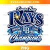 Tampa Bay Rays 2026 Champions Baseball PNG with bold blue lettering and yellow starburst