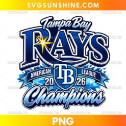 Tampa Bay Rays 2026 Champions Baseball PNG with bold blue lettering and yellow starburst