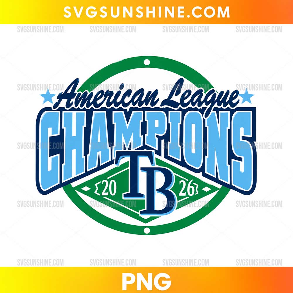 Tampa Bay Rays 2026 Champions PNG featuring blue championship lettering, a green circular emblem, and a central TB monogram.