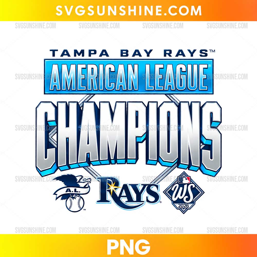 Tampa Bay Rays 2026 Champions PNG featuring metallic silver Champions lettering, a blue American League banner, and baseball-inspired emblems.