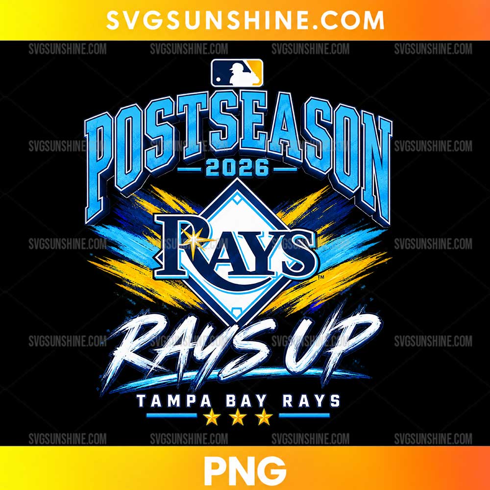 Tampa Bay Rays 2026 Postseason PNG featuring blue Postseason lettering, a Rays-inspired emblem, Rays Up text, and gold stars.