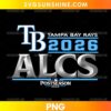 Tampa Bay Rays ALCS 2026 PNG featuring metallic silver lettering and blue baseball postseason graphics