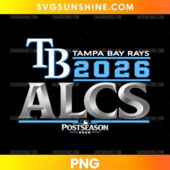 Tampa Bay Rays ALCS 2026 PNG featuring metallic silver lettering and blue baseball postseason graphics