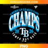 Tampa Bay Rays American League East Champs 2026 PNG design with bold blue, white, and silver baseball lettering.
