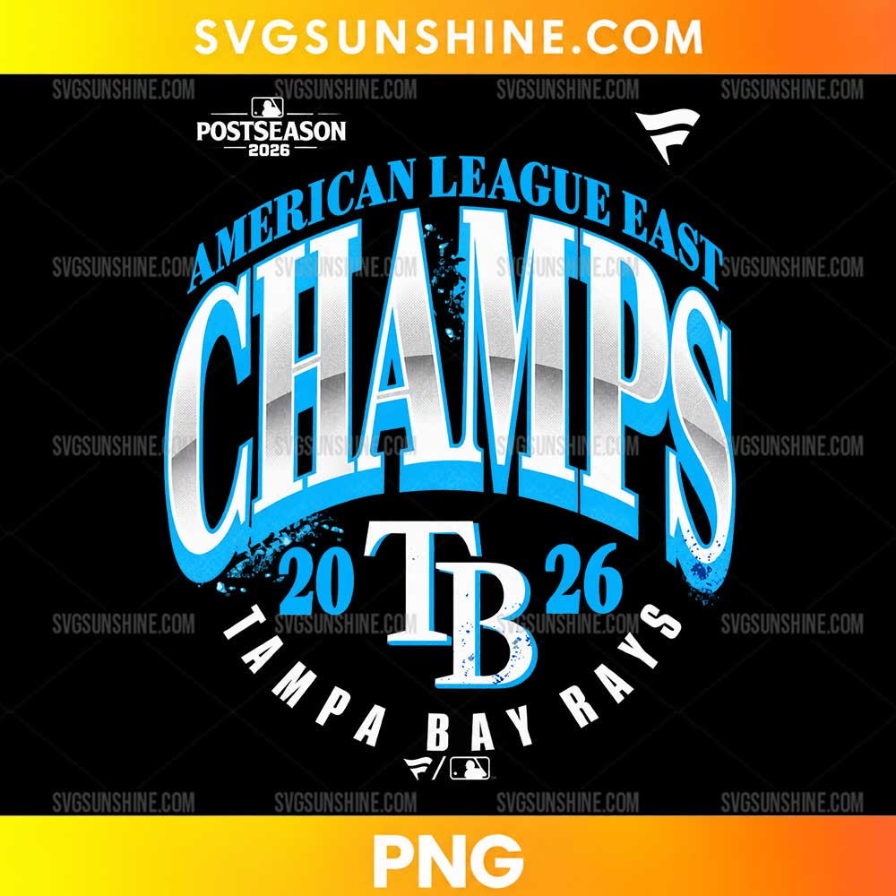 Tampa Bay Rays American League East Champs 2026 PNG design with bold blue, white, and silver baseball lettering.