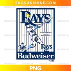 Tampa Bay Rays Budweiser Baseball PNG featuring a vintage batter illustration, navy pinstripes, and retro lettering