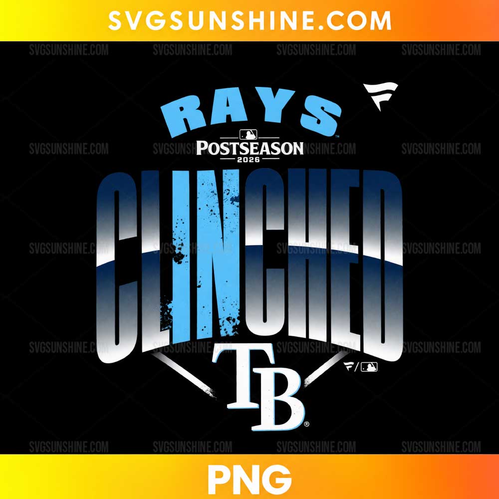 Tampa Bay Rays Clinched 2026 PNG featuring oversized blue and silver lettering with a baseball postseason design