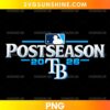 Tampa Bay Rays Postseason 2026 PNG featuring metallic silver lettering, blue accents, and TB baseball graphics