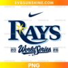 Tampa Bay Rays World Series 2026 PNG featuring bold navy blue Rays lettering, a yellow starburst, and World Series script.