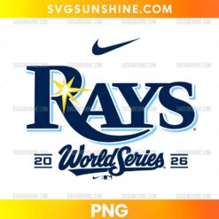 Tampa Bay Rays World Series 2026 PNG featuring bold navy blue Rays lettering, a yellow starburst, and World Series script.