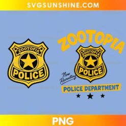 Zootopia Police Department PNG featuring a yellow police badge emblem and themed typography